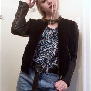 Mango leather and suede varsity bomber jacket